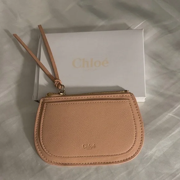 Chloé Pebbled Leather Zip Coin Pouch in Blush Pink - Picture 1 of 5